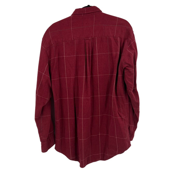 Vintage Shacket Flannel Red Tan Plaid Button Down Cozy Long Sleeve Men's Large T - Picture 2 of 7